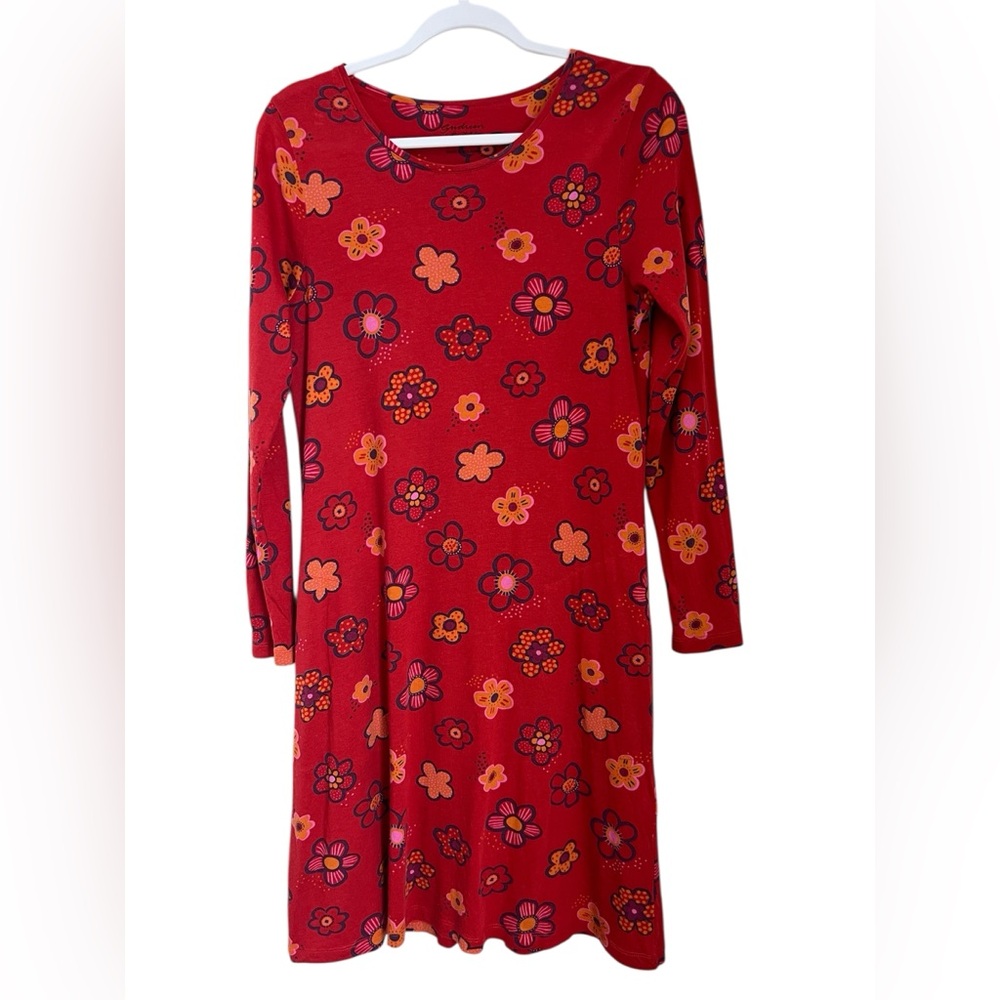 Gudrun Sjoden Aria Dress Women S Red Colorful Floral Long Sleeve Pockets organic